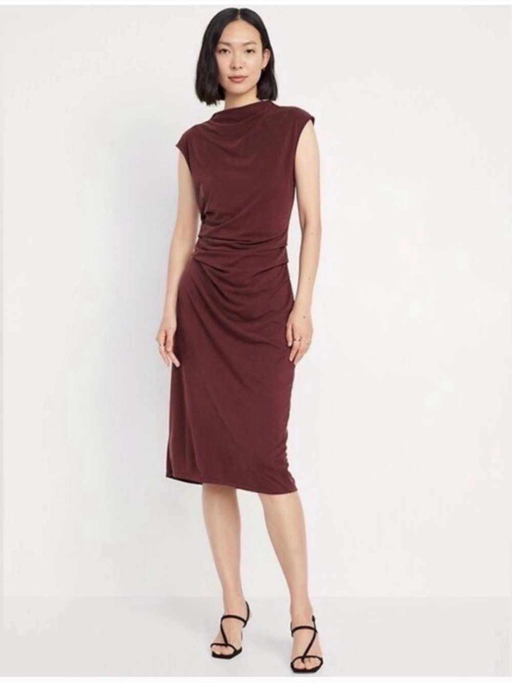 NWT Old Navy Ruched Midi Dress in Cherry Bark